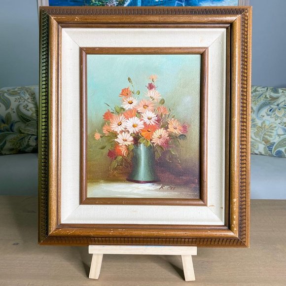Vintage 1982 Robert Cox Daisies In A Vase Certified Oil Painting In Wood Frame - Picture 1 of 11